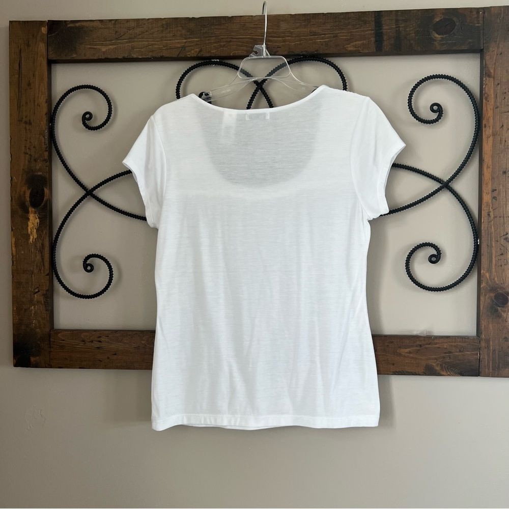 Liz & Co. Cotton Crisp White Short Sleeve Ruffled Blouse Top Tee Size M - Picture 3 of 9
